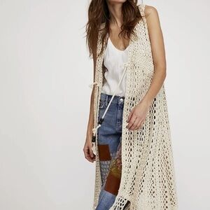 Free people Boho  crochet knit maxi vest